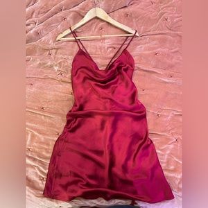 Hot pink/red satin slip dress